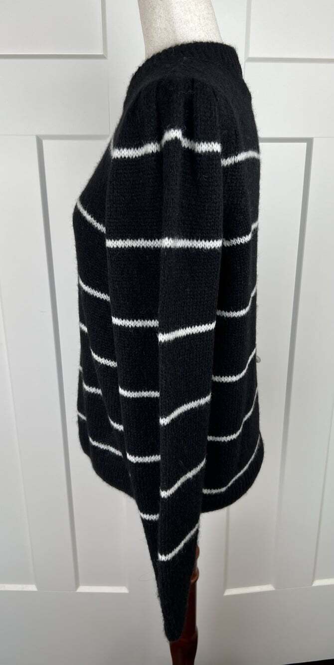 Nation LTD Baby Alpaca Merino Wool Sweater M Black Cream Stripe Made Peru - Picture 4 of 8